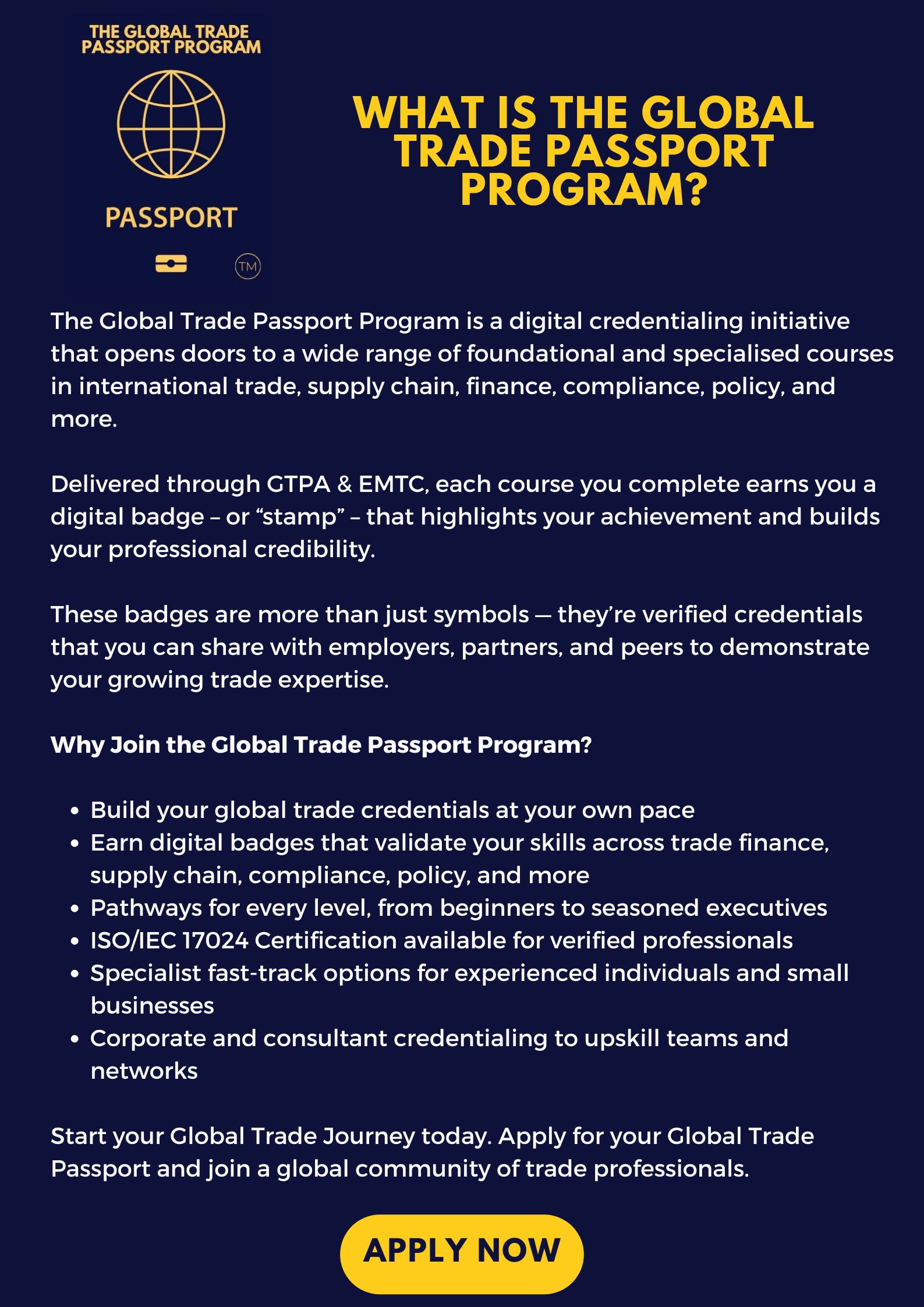 What is the Global Trade Passport Program?